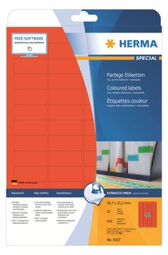 HERMA Special - Papier - matt - permanent selbstklebend - Rot - 45.7 x 21.2 mm 960 Etikett(en) (20 Bogen x 48) von LumaTech