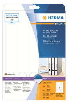HERMA Special - Papier - matt - permanent selbstklebend - weiß - 38 x 297 mm 125 Etikett(en) (25 Bogen x 5) von LumaTech