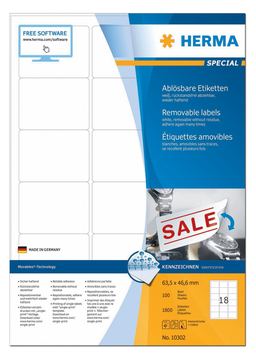HERMA Special - Papier - matt - selbstklebend, entfernbarer Klebstoff - weiß - 63.5 x 46.6 mm 1800 Etikett(en) von LumaTech