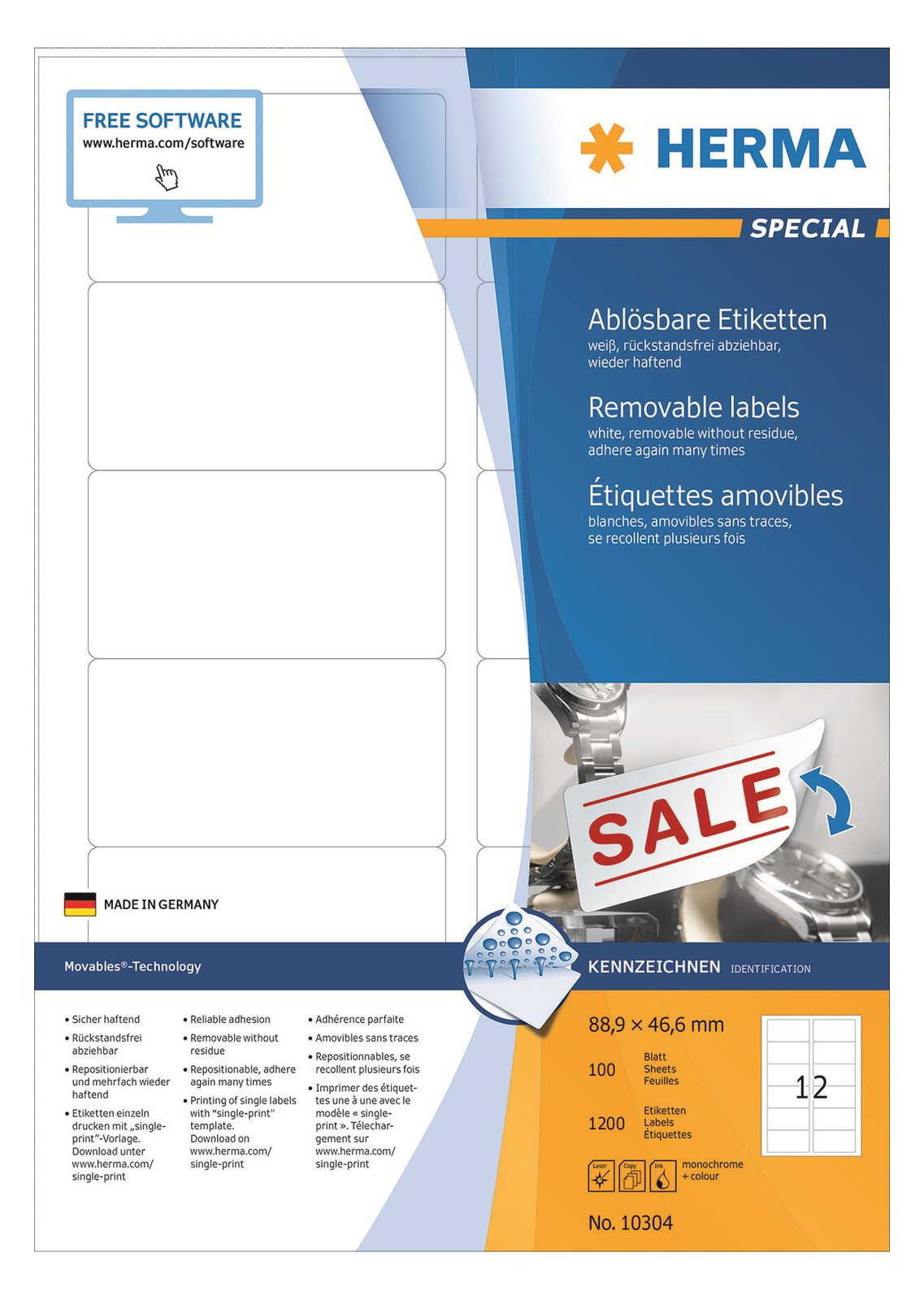 HERMA Special - Papier - matt - selbstklebend, entfernbarer Klebstoff - weiß - 88.9 x 46.6 mm 1200 Etikett(en)