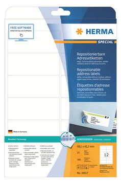 HERMA Special - Papier - matt - selbstklebend, neu positionierbar - weiß - 99.1 x 42.3 mm 300 Etikett(en)(25 Bogen x 12) von LumaTech