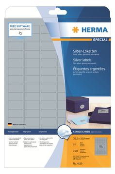 HERMA Special - Polyester - glänzend - permanent selbstklebend - Silber - 30.5 x 16.9 mm 2400 Etikett(en)(25 Bogen x 96) von LumaTech