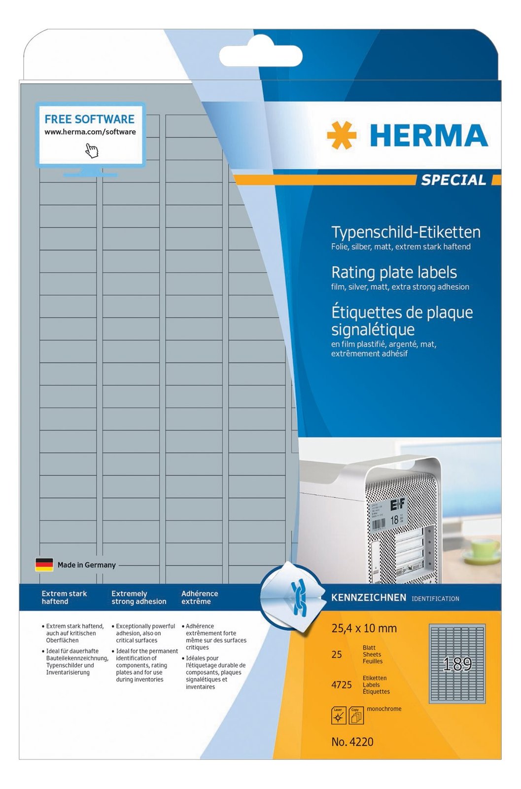 HERMA Special - Polyester - matt - permanent selbstklebend - Silber - 25.4 x 10 mm 4725 Etikett(en) (25 Bogen x 189)