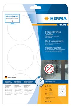 HERMA Special - Polyester - matt - selbstklebend - weiß - 85 mm rund 150 Etikett(en) (25 Bogen x 6) von LumaTech