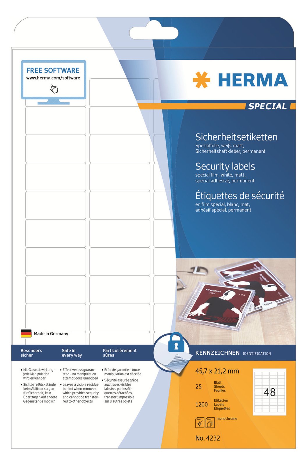 HERMA Special - Weiß - 45.7 x 21.2 mm 1200 Etikett(en) (25 Bogen x 48)