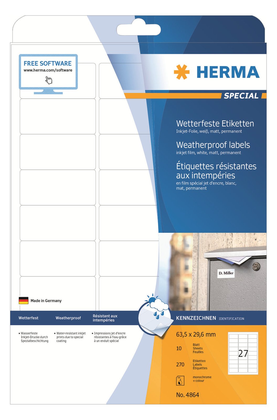 HERMA Special - Weiß - 63.5 x 29.6 mm 270 Etikett(en) (10 Bogen x 27)