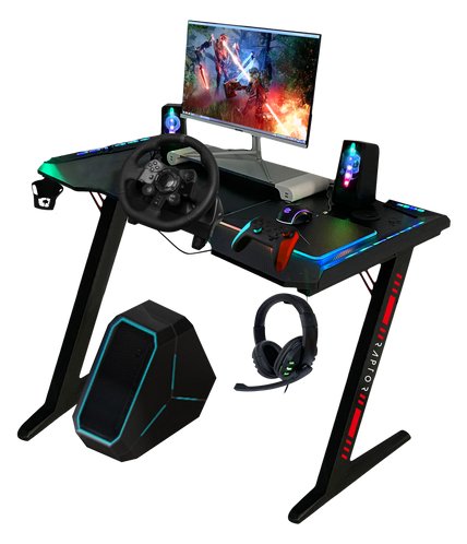 Raptor GT100 - Gerade - Rechteckige Form - Stahl - Gaming - Schwarz - T-Beine