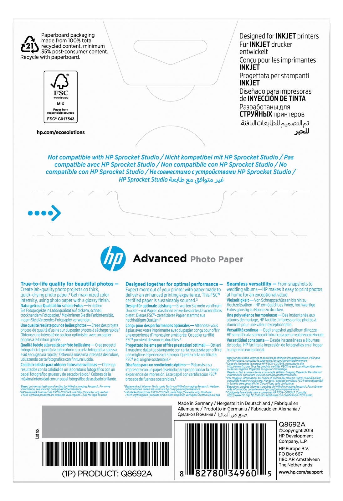 HP Advanced Glossy Photo Paper - Glänzend - 100 x 150 mm von LumaTech