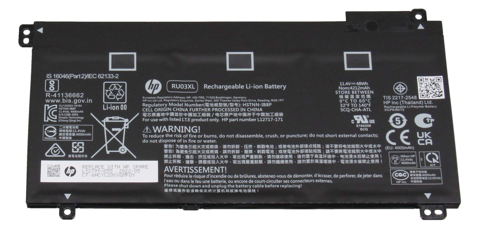 HP RU03XL Akku 48Wh Original - Akku - 4.212 mAh