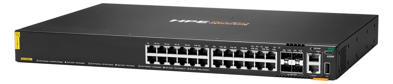 HPE Aruba 6200F 24G Class4 PoE 4SFP+ 370W Switch - Switch - max. Stapelentfernung 10 km - L3 - managed