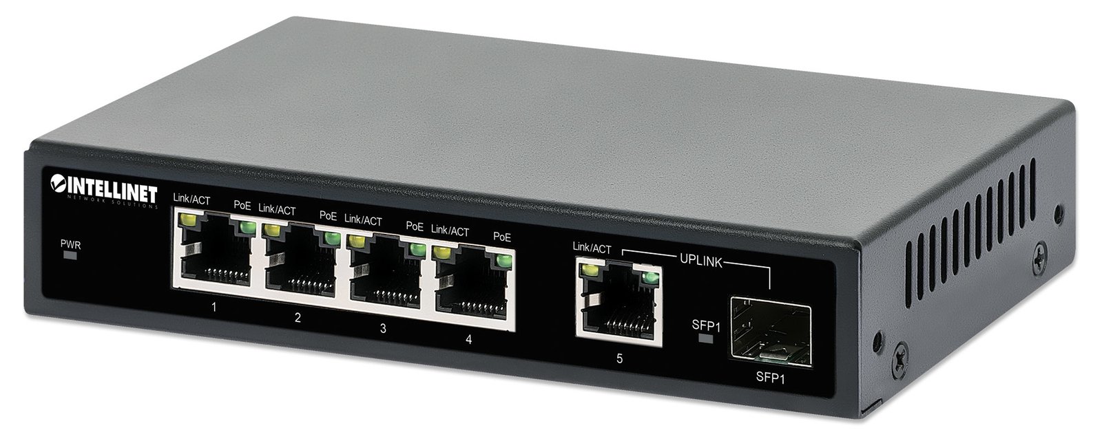 IC Intracom Intellinet - Switch - 4 x 10/100/1000 (PoE+) + 1 x Combo Gigabit SFP/RJ-45 (Uplink)