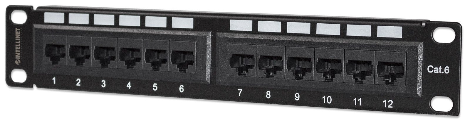 Intellinet 10 12-Port Cat6 Patchpanel, UTP, 10, 1 HE, schwarz - Patch Panel - Rack montierbar - RJ-45 X 12 - Schwarz