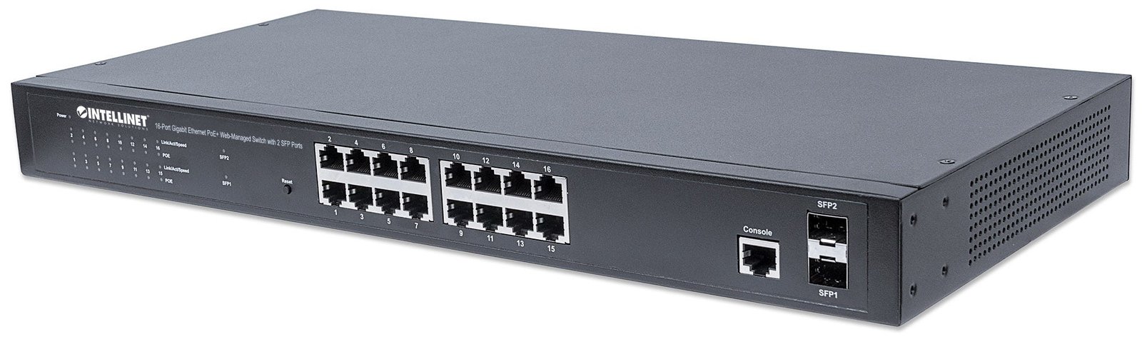 Intellinet 16-Port Gigabit Ethernet PoE+ Web-Managed Switch with 2 SFP Ports, IEEE 802.3at/af Power over Ethernet