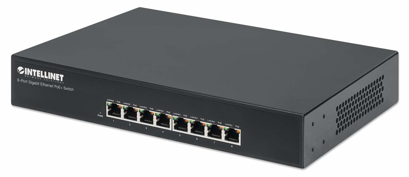 Intellinet 8-Port Gigabit Ethernet PoE+ Switch, 8 x PoE ports, IEEE 802.3at/af Power-over-Ethernet (PoE+/PoE)