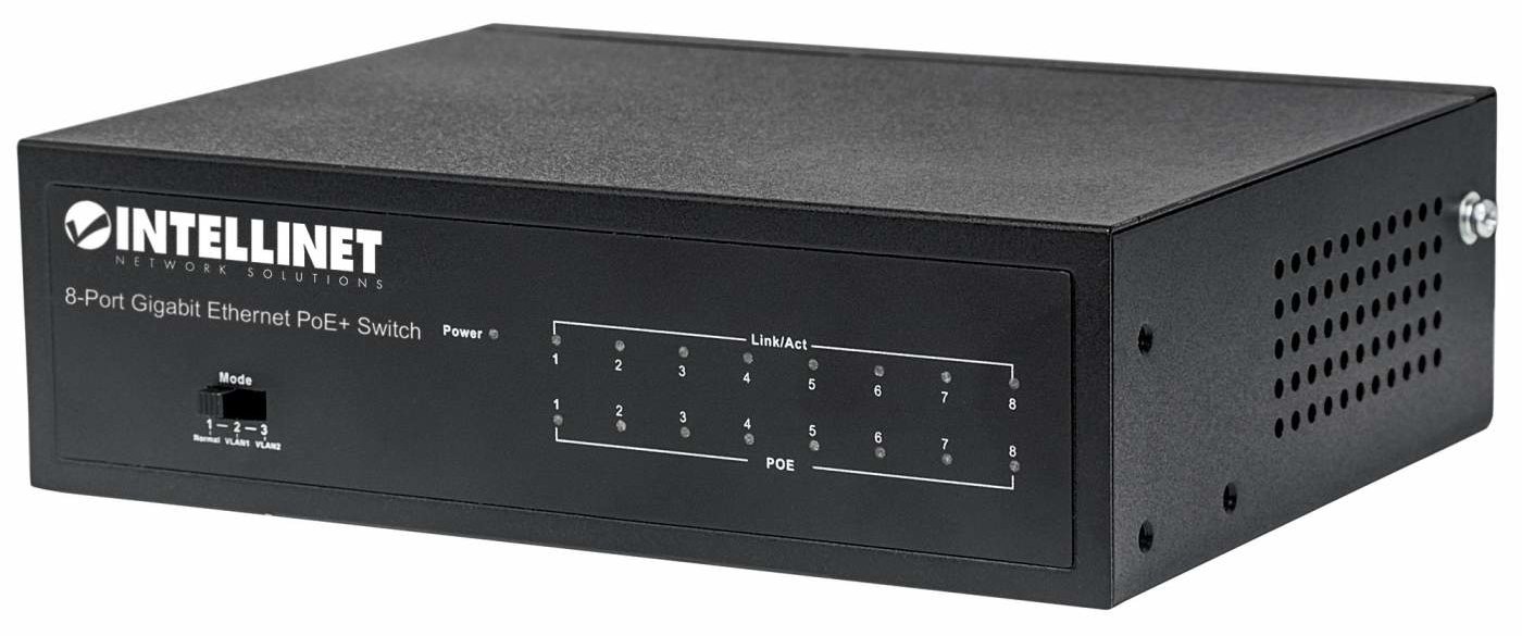 Intellinet 8-Port Gigabit Ethernet PoE+ Switch, IEEE 802.3at/af Power over Ethernet (PoE+/PoE)-