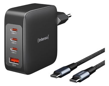 Intenso W140A3C - Netzteil - GaN - 240 Watt - 5 A - PD 3.0, PD/PPS, QC 4.0 - 4 Ausgänge (3 x USB-C, USB Typ A) von LumaTech