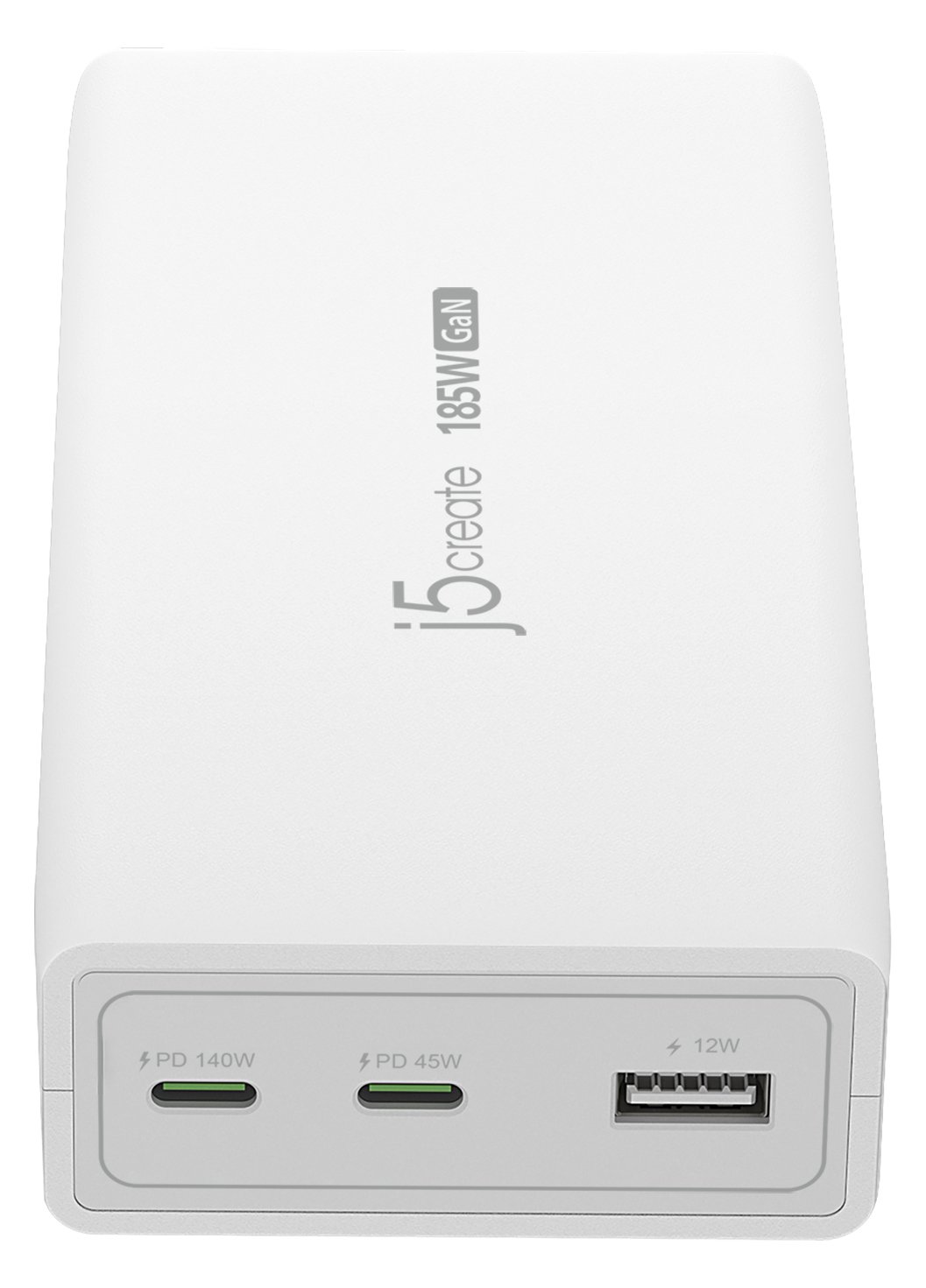 j5create JUP37185W-EN - Netzteil - GaN - 185 Watt - 5 A - Power Delivery 3.1 - USB Typ A, 2 x USB-C)