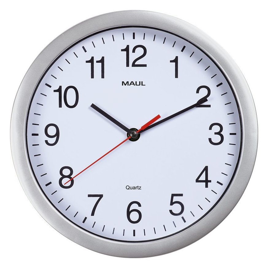 Jakob Maul GmbH MAUL Wanduhr MAULrun - Wand - Quarzuhr - Kreis - Silber - Weiß - Kunststoff - AA