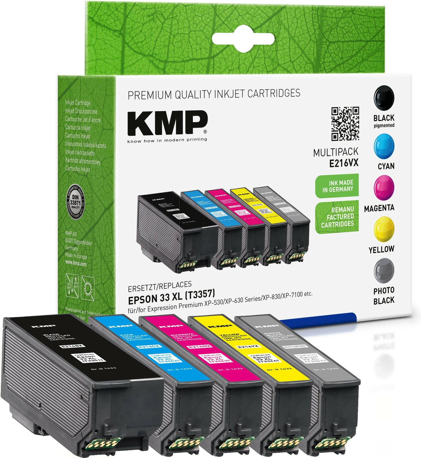 KMP 1633,4055 - Hohe (XL-) Ausbeute - Tinte auf Farbstoffbasis - 25 ml - 36 ml - 530 Seiten - Multipack