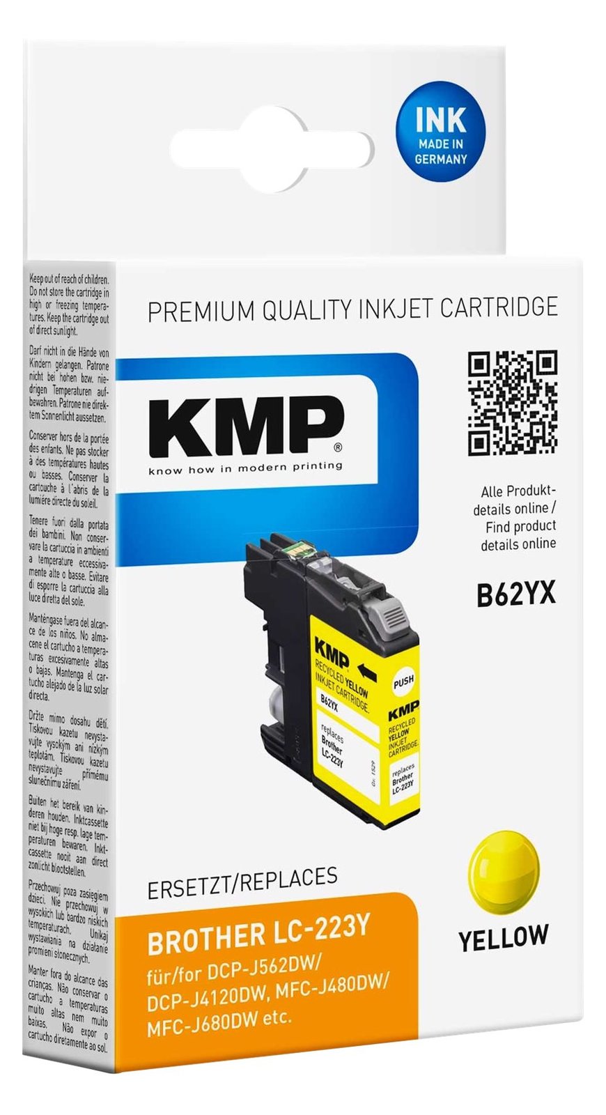 KMP B62YX - 5.9 ml - Gelb - kompatibel - Tintenpatrone (Alternative zu: Brother LC-223Y)