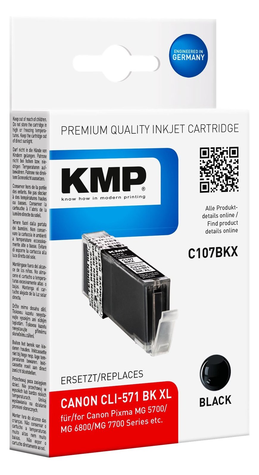 KMP C107BKX - 11 ml - Hohe Ergiebigkeit - Schwarz - kompatibel - Tintenpatrone (Canon 0331C001, Canon CLI-571BKXL)