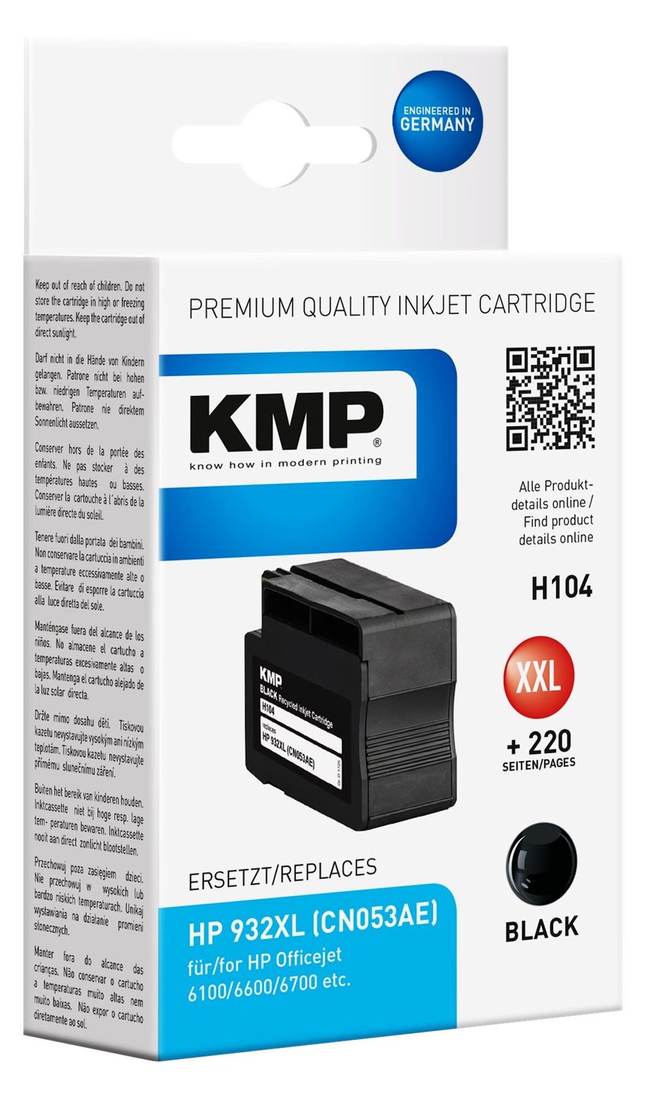 KMP H104 - 35 ml - Größe XXL - Schwarz - kompatibel - Tintenpatrone (Alternative zu: HP 932XL, HP CN053AE)