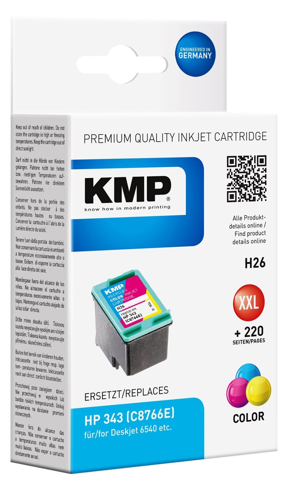 KMP H26 - 14 ml - Größe XXL - Farbe (Cyan, Magenta, Gelb) - kompatibel - Tintenpatrone (Alternative: HP 343, HP C8766EE)