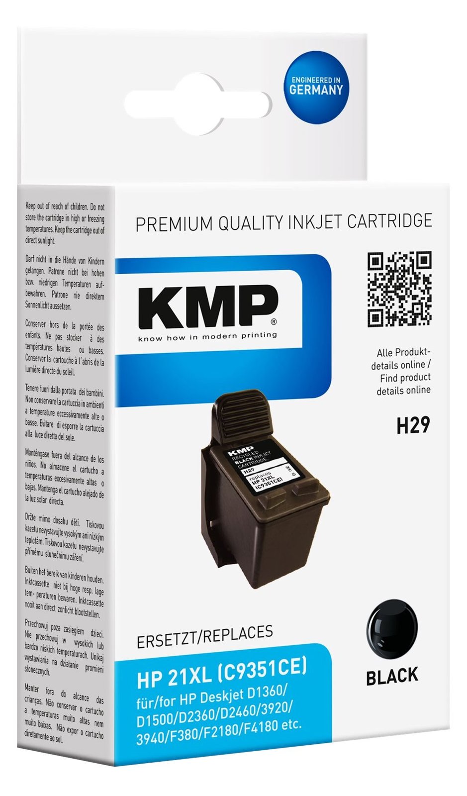 KMP H29 - 16 ml - Hohe Ergiebigkeit - Schwarz - kompatibel - Tintenpatrone (Alternative zu: HP 21XL, HP C9351CE)