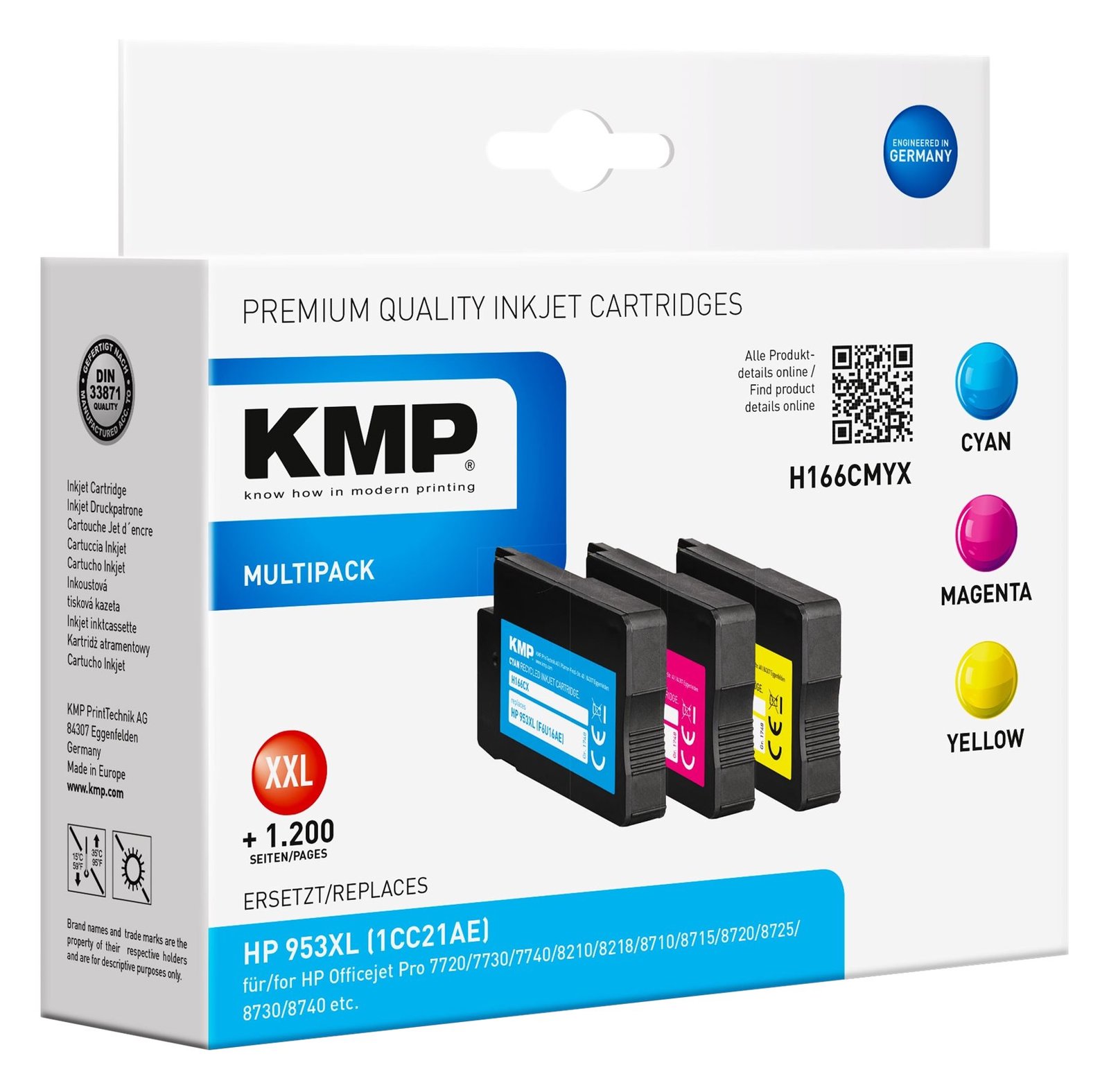 KMP MULTIPACK H166CMYX - 3er-Pack - Hohe Ergiebigkeit - Gelb, Cyan, Magenta - kompatibel - Tintenpatrone