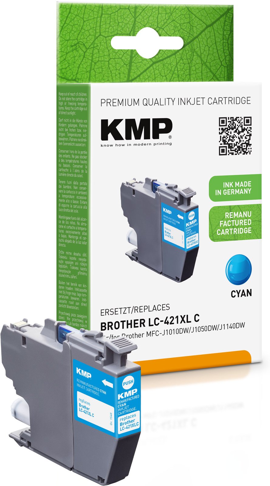 KMP Patrone Brother MFC-J1010DW LC421XLC cyan 500S. 7ml remanufactured - Wiederaufbereitet - Kompatibel