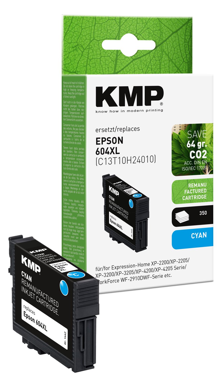 KMP Patrone Epson 604XL T10H2 cyan 350 S. remanufactured - Wiederaufbereitet - Kompatibel