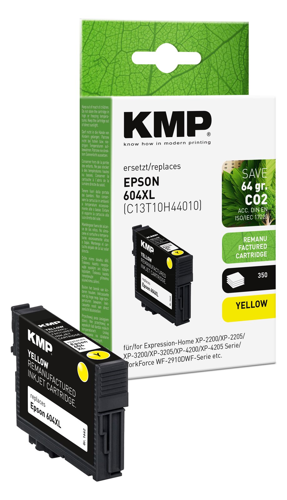 KMP Patrone Epson 604XL T10H4 yellow 350 S. remanufactured - Wiederaufbereitet - Kompatibel