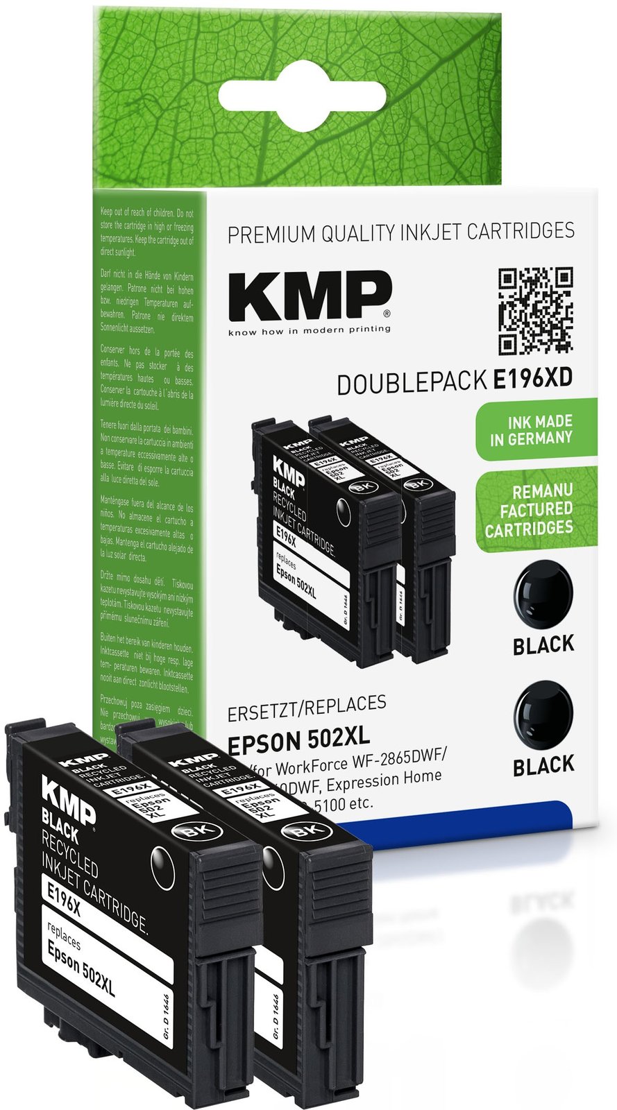 KMP Patrone Epson Pro WF-2865DWF ers. 502XL T02W14 2 x black - Wiederaufbereitet - Kompatibel