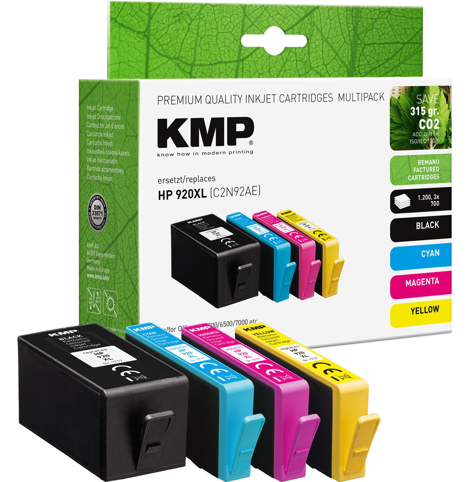 KMP Patrone HP Nr. 920XL Multip. 1100-1200 S. H67V remanufactured - Wiederaufbereitet - Kompatibel