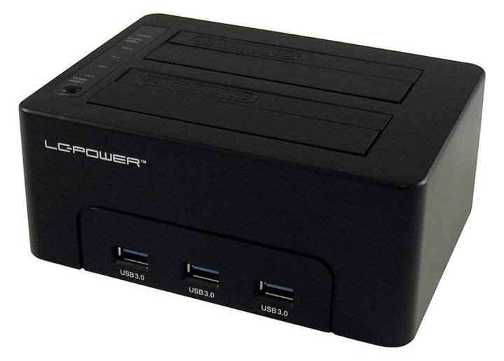 LC-Power LC-DOCK-U3-HUB - HDD-Dockingstation mit Netzanzeige, 3-Port-USB-Hub, Ein/Aus-Schalter, Klon-Funktion Schächte