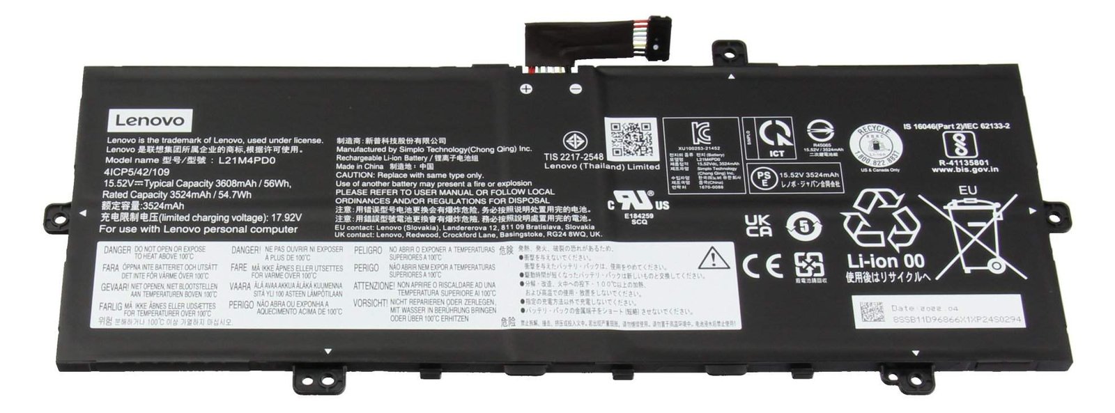 Lenovo 5B11D96865 Akku 56Wh Original - Batterie - 3.608 mAh