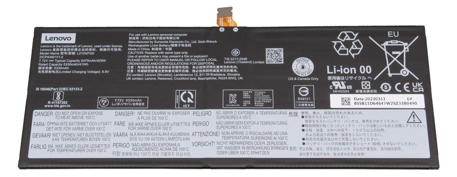 Lenovo Battery SP/A L21M4PG0 7.72V42Wh4cell - Batterie - 5.470 mAh