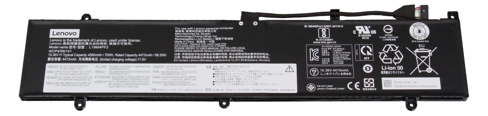 Lenovo CP/C L19C4PF2 15.36V70Wh4cell 5B10X18188 Battery - Batterie - 4.560 mAh