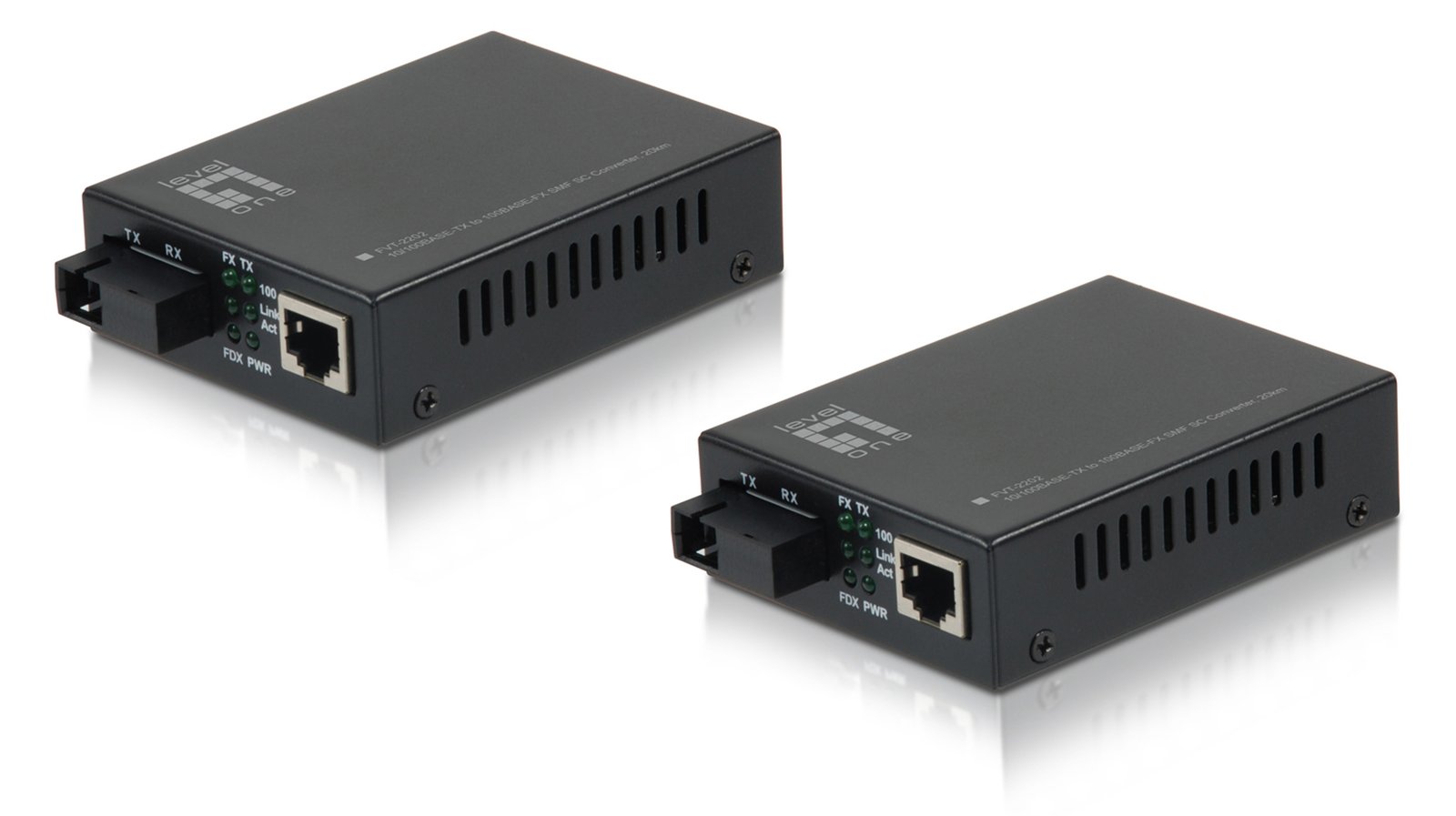 LevelOne FVT-2202 - Medienkonverter - 100Mb LAN - RJ-45/SC Single-Modus - bis zu 20 km - 1550 nm/1310 nm (Packung mit 2)