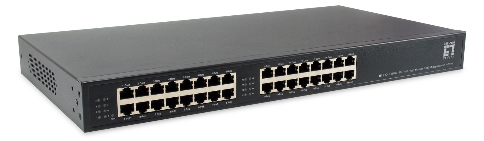 LevelOne POH-1620 16-Port High Power PoE Midspan Hub ,400W - Schnelles Ethernet - Gigabit Ethernet - 10,100,1000 Mbit/s