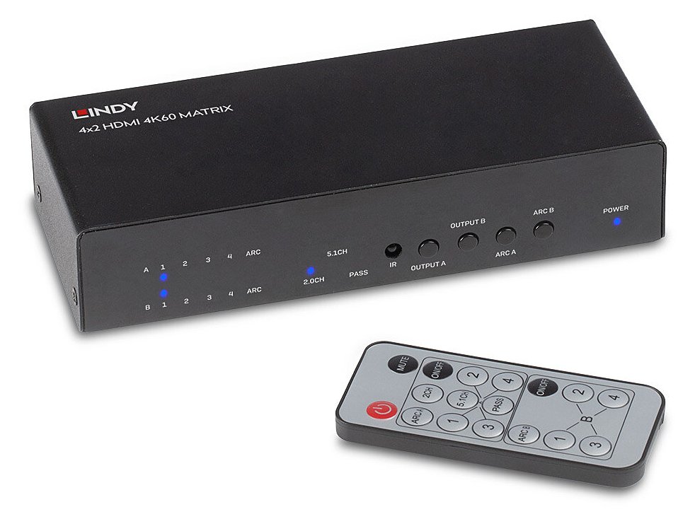 Lindy 4x2 HDMI 2.0 18G Matrix Switch - Video/Audio-Schalter