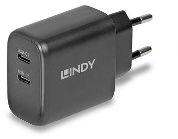 Lindy Netzteil - 65 Watt - 4.05 A - Power Delivery 3.0 + PPS, QC 4.0 - 2 Ausgabeanschlussstellen (24 pin USB-C) von LumaTech