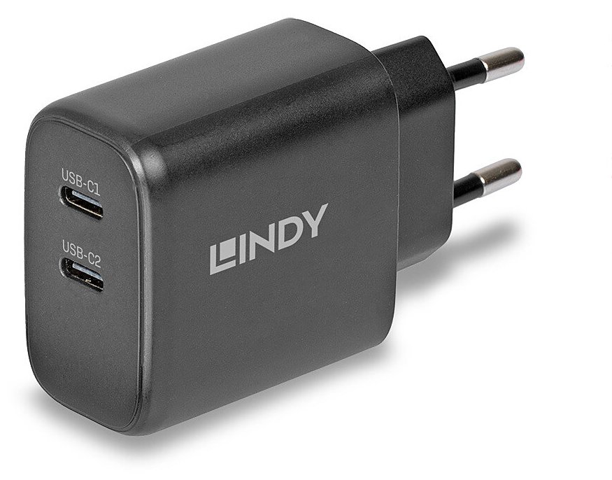 Lindy Netzteil - 65 Watt - 4.05 A - Power Delivery 3.0 + PPS, QC 4.0 - 2 Ausgabeanschlussstellen (24 pin USB-C)