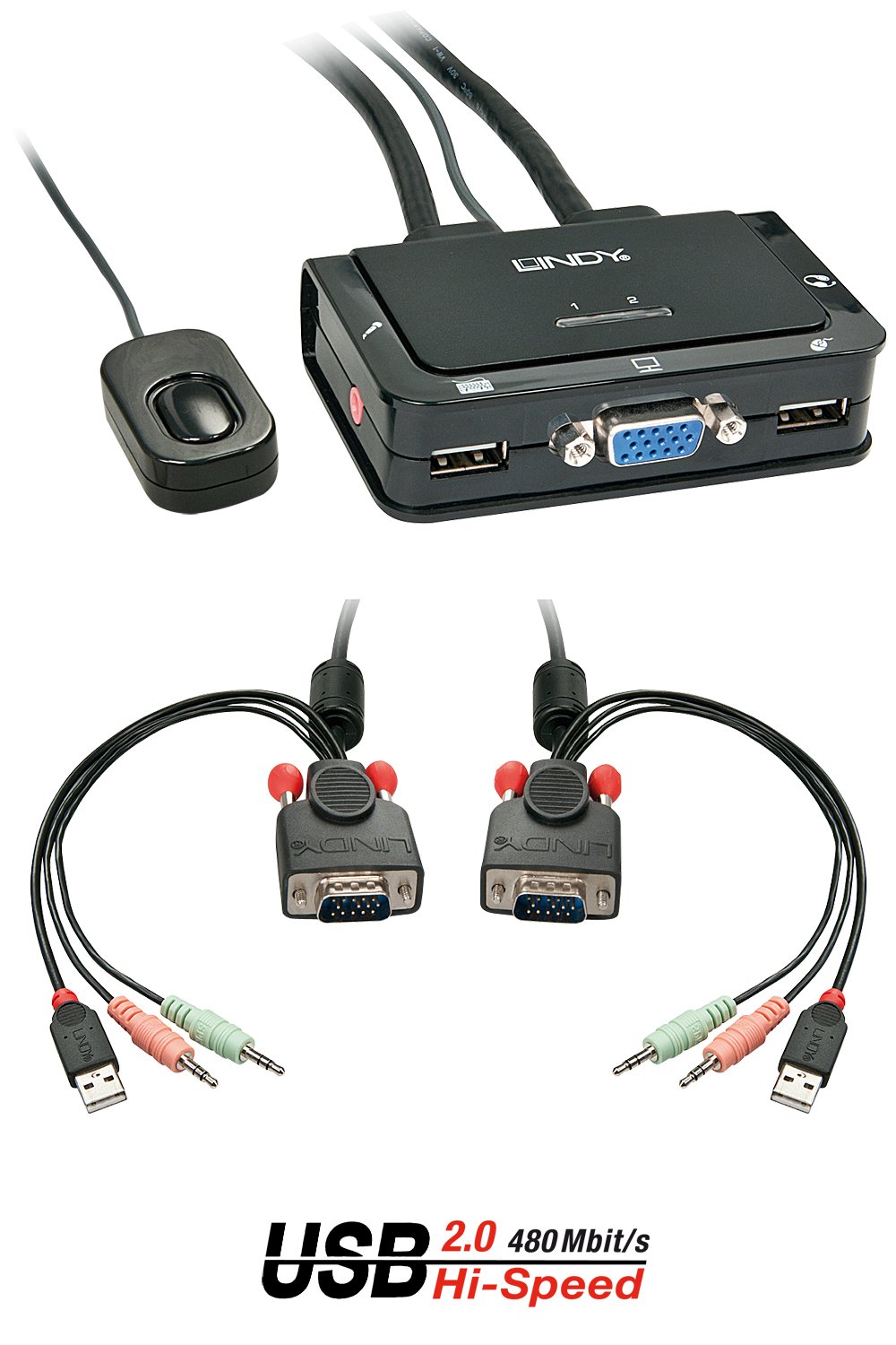 Lindy VGA KVM Switch Compact USB 2.0 Audio 2 Port