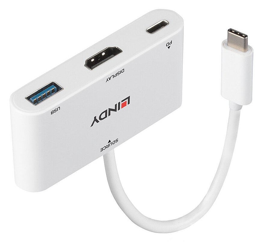 Lindy Videoadapter - 24 pin USB-C männlich zu HDMI, USB Typ A, USB-C (nur Spannung)