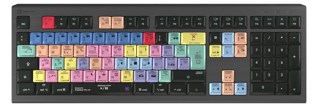 Logickeyboard Adobe Premiere Pro CC Astra 2 - Kabelgebunden - USB - Scherenschalter - LED - Grau - TL: Deutsch, QWERTZ