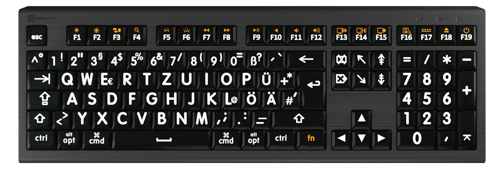 Logickeyboard LKB-LPWB-A2M-DE - Volle Größe (100%) - Kabelgebunden - USB - Schwarz - TL: Deutsch, QWERTZ
