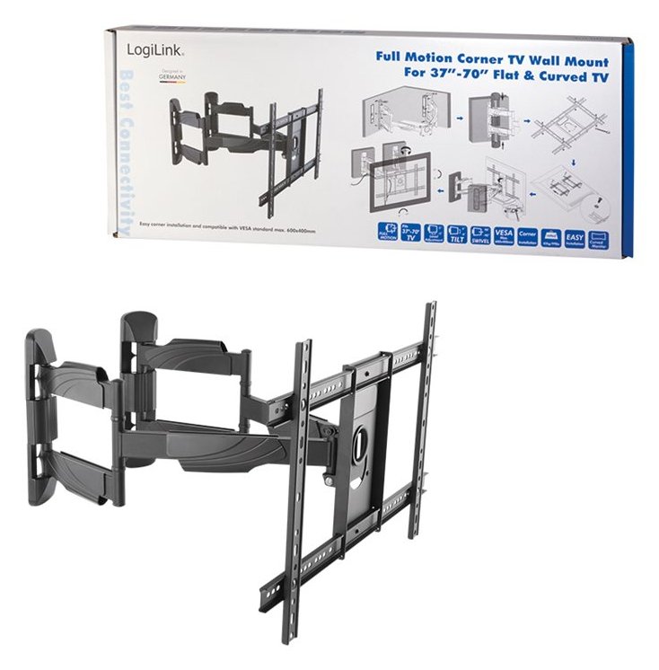 LogiLink Full Motion Corner TV Wall Mount - Aufstellung für Fernseher und Monitor (einstellbarer Arm)