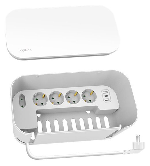 LogiLink Kabelbox m. 5-fach-Steckdosenleiste USB/Schuko wei - Kabeltrommel