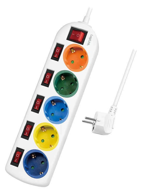 LogiLink Multicolor - Steckdosenleiste - Wechselstrom 250 V - 3680 Watt - Ausgangsanschlüsse: 5 (5 x Stecker CEE 7/3)